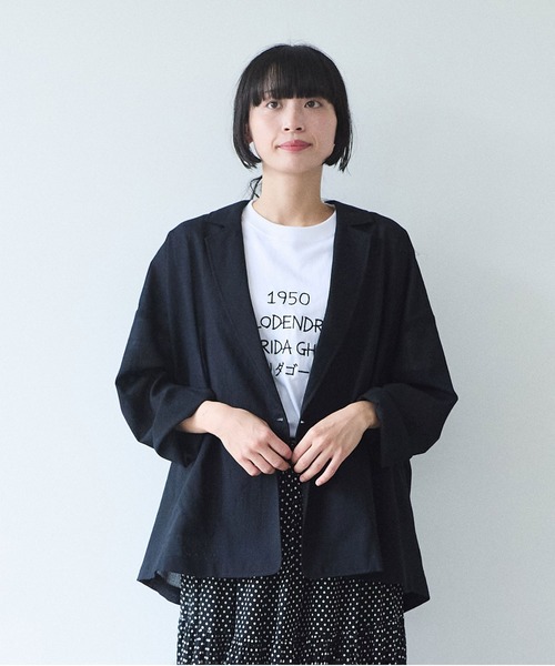 yuni(ユニ )の「sheer summer Wool-Polyester Voil tailored ジャケット(テーラードジャケット・レディース・ブラック/グリーン・FREE)」の7枚目の写真