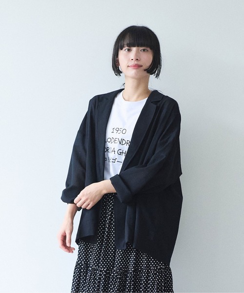 yuni(ユニ )の「sheer summer Wool-Polyester Voil tailored ジャケット(テーラードジャケット・レディース・ブラック/グリーン・FREE)」の8枚目の写真
