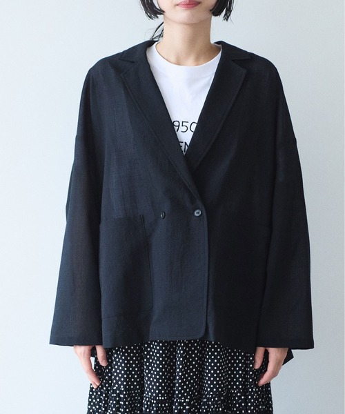 yuni(ユニ )の「sheer summer Wool-Polyester Voil tailored ジャケット(テーラードジャケット・レディース・ブラック/グリーン・FREE)」の9枚目の写真