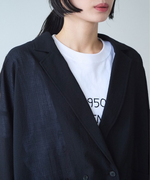 yuni(ユニ )の「sheer summer Wool-Polyester Voil tailored ジャケット(テーラードジャケット・レディース・ブラック/グリーン・FREE)」の12枚目の写真