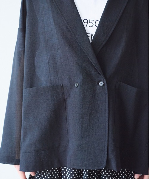yuni(ユニ )の「sheer summer Wool-Polyester Voil tailored ジャケット(テーラードジャケット・レディース・ブラック/グリーン・FREE)」の15枚目の写真
