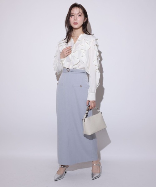 Mystrada(マイストラーダ)の「ベルト付きタイトスカート(スカート・レディース・ライトグレー/キャメル/ホワイト・38/36/34)」の1枚目の写真