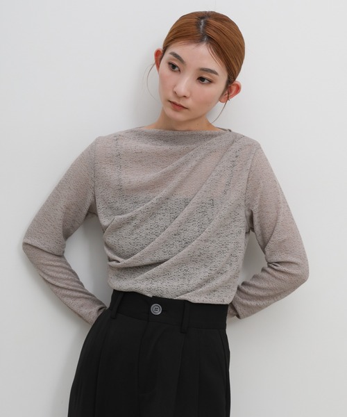 select MOCA(セレクトモカ)の「スラブシアードレープトップス(Tシャツ/カットソー・レディース・ホワイト/アッシュグレー/ブラック・FREE)」の3枚目の写真