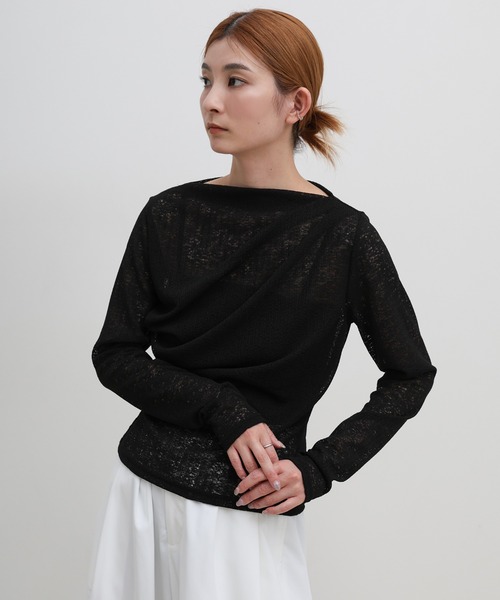 select MOCA(セレクトモカ)の「スラブシアードレープトップス(Tシャツ/カットソー・レディース・ホワイト/アッシュグレー/ブラック・FREE)」の1枚目の写真