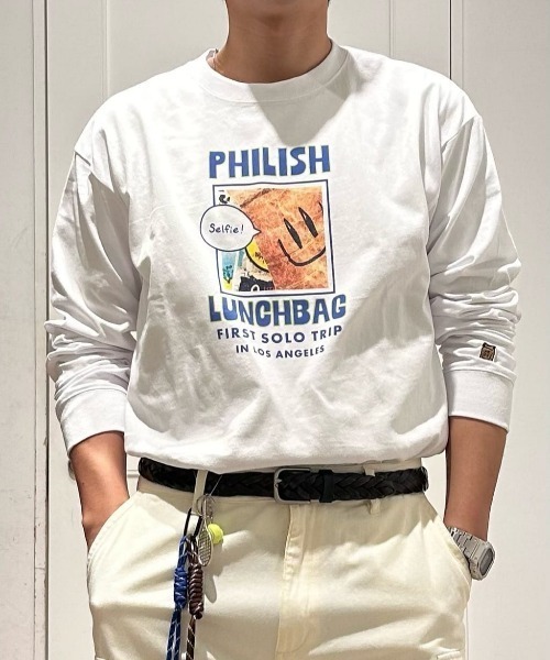 Right-on(ライトオン)の「Other(ソノタ)グラフィックプリントロングスリーブTシャツ(Tシャツ/カットソー・メンズ・ホワイト/サックスブルー/ダークグレー・S/M/L/XL)」の17枚目の写真