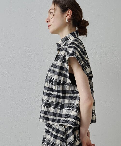 Drawing Numbers（ドローイング ナンバーズ）の「【Drawing Numbers】チェックジャガードフレンチシャツ（シャツ/ブラウス・レディース・ホワイト/ブラウン・38）」の5枚目の写真