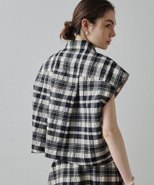 Drawing Numbers（ドローイング ナンバーズ）の「【Drawing Numbers】チェックジャガードフレンチシャツ（シャツ/ブラウス・レディース・ホワイト/ブラウン・38）」の8枚目の写真