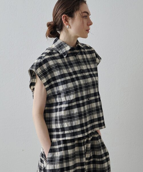 Drawing Numbers（ドローイング ナンバーズ）の「【Drawing Numbers】チェックジャガードフレンチシャツ（シャツ/ブラウス・レディース・ホワイト/ブラウン・38）」の10枚目の写真