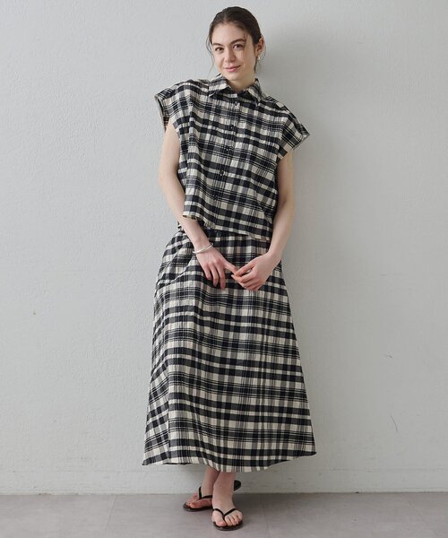 Drawing Numbers（ドローイング ナンバーズ）の「【Drawing Numbers】チェックジャガードフレンチシャツ（シャツ/ブラウス・レディース・ホワイト/ブラウン・38）」の3枚目の写真