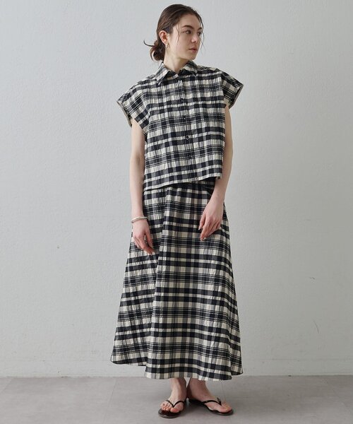 Drawing Numbers（ドローイング ナンバーズ）の「【Drawing Numbers】チェックジャガードフレンチシャツ（シャツ/ブラウス・レディース・ホワイト/ブラウン・38）」の12枚目の写真