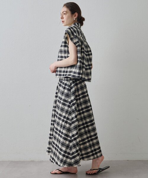 Drawing Numbers（ドローイング ナンバーズ）の「【Drawing Numbers】チェックジャガードフレンチシャツ（シャツ/ブラウス・レディース・ホワイト/ブラウン・38）」の6枚目の写真