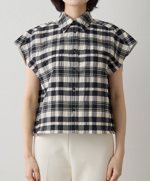 Drawing Numbers（ドローイング ナンバーズ）の「【Drawing Numbers】チェックジャガードフレンチシャツ（シャツ/ブラウス・レディース・ホワイト/ブラウン・38）」の22枚目の写真