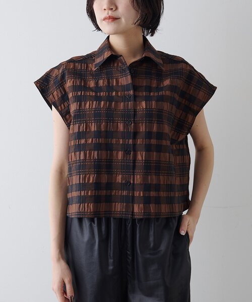 Drawing Numbers（ドローイング ナンバーズ）の「【Drawing Numbers】チェックジャガードフレンチシャツ（シャツ/ブラウス・レディース・ホワイト/ブラウン・38）」の13枚目の写真