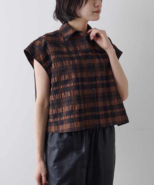 Drawing Numbers（ドローイング ナンバーズ）の「【Drawing Numbers】チェックジャガードフレンチシャツ（シャツ/ブラウス・レディース・ホワイト/ブラウン・38）」の20枚目の写真