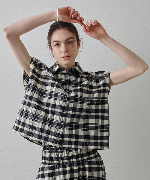 Drawing Numbers（ドローイング ナンバーズ）の「【Drawing Numbers】チェックジャガードフレンチシャツ（シャツ/ブラウス・レディース・ホワイト/ブラウン・38）」の11枚目の写真