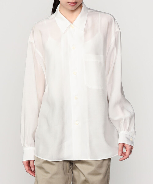 nicholson&nicholson（ニコルソンアンドニコルソン）の「nicholson & nicholson | シアー ロングスリーブシャツ WOMEN（シャツ/ブラウス・レディース・イエロー/オフホワイト・38）」の2枚目の写真