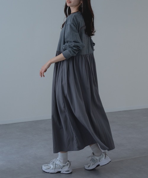refinedworks（リファインドワークス）の「【refinedworks】異素材 切替 ワンピース！（ワンピース・レディース・ブラック/チャコールグレー・FREE）」の18枚目の写真
