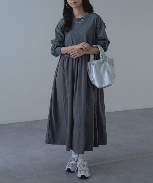 refinedworks（リファインドワークス）の「【refinedworks】異素材 切替 ワンピース！（ワンピース・レディース・ブラック/チャコールグレー・FREE）」の15枚目の写真