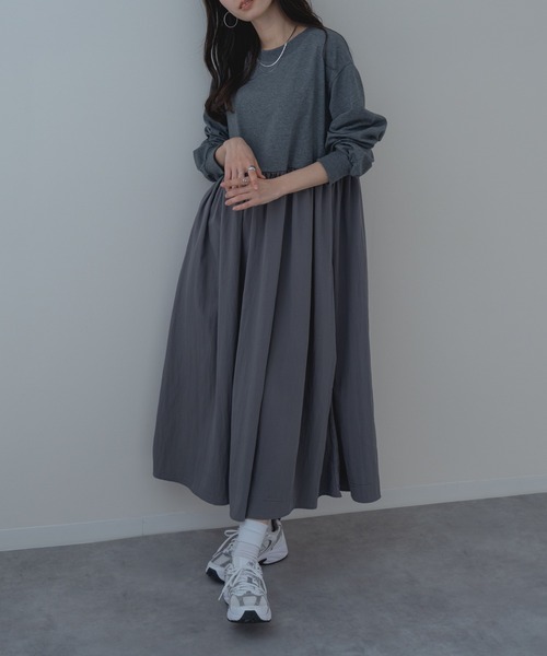 refinedworks（リファインドワークス）の「【refinedworks】異素材 切替 ワンピース！（ワンピース・レディース・ブラック/チャコールグレー・FREE）」の19枚目の写真