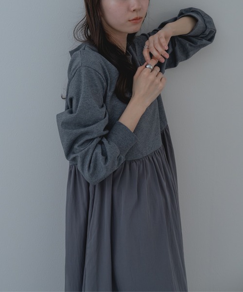 refinedworks（リファインドワークス）の「【refinedworks】異素材 切替 ワンピース！（ワンピース・レディース・ブラック/チャコールグレー・FREE）」の7枚目の写真