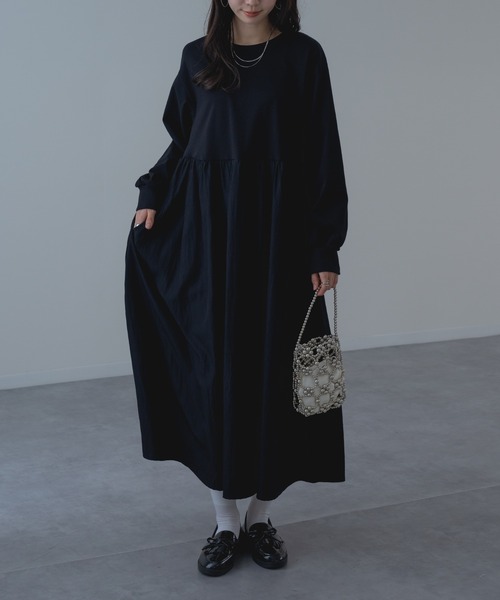 refinedworks（リファインドワークス）の「【refinedworks】異素材 切替 ワンピース！（ワンピース・レディース・ブラック/チャコールグレー・FREE）」の9枚目の写真