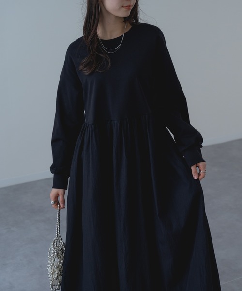 refinedworks（リファインドワークス）の「【refinedworks】異素材 切替 ワンピース！（ワンピース・レディース・ブラック/チャコールグレー・FREE）」の11枚目の写真