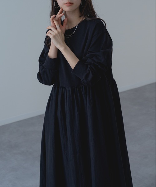 refinedworks（リファインドワークス）の「【refinedworks】異素材 切替 ワンピース！（ワンピース・レディース・ブラック/チャコールグレー・FREE）」の12枚目の写真