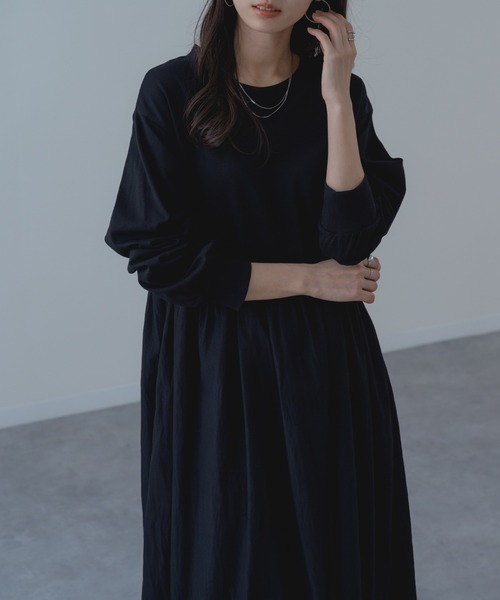 refinedworks（リファインドワークス）の「【refinedworks】異素材 切替 ワンピース！（ワンピース・レディース・ブラック/チャコールグレー・FREE）」の14枚目の写真