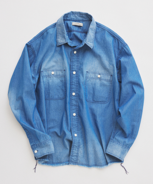 JOURNAL STANDARD relume（ジャーナルスタンダード　レリューム）の「シャンブレー アンカット フリンジ シャツ（シャツ/ブラウス・メンズ・ネイビー/ブルー系その他・MEDIUM/LARGE）」の2枚目の写真