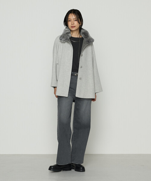 K.T KIYOKO TAKASE（キヨコタカセ）の「〔 TALLサイズ 〕 アンゴラウール ・Aラインショートコート（その他アウター・レディース・ブラウン/ブラック・15号/13号）」の5枚目の写真