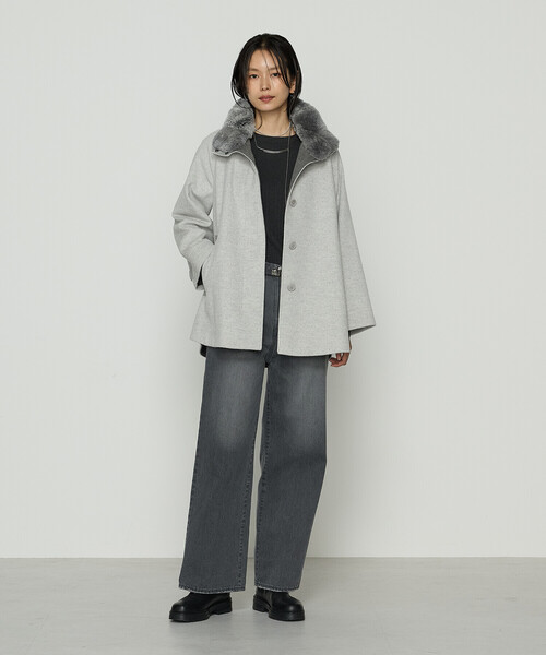 K.T KIYOKO TAKASE（キヨコタカセ）の「〔 TALLサイズ 〕 アンゴラウール ・Aラインショートコート（その他アウター・レディース・ブラウン/ブラック・15号/13号）」の6枚目の写真