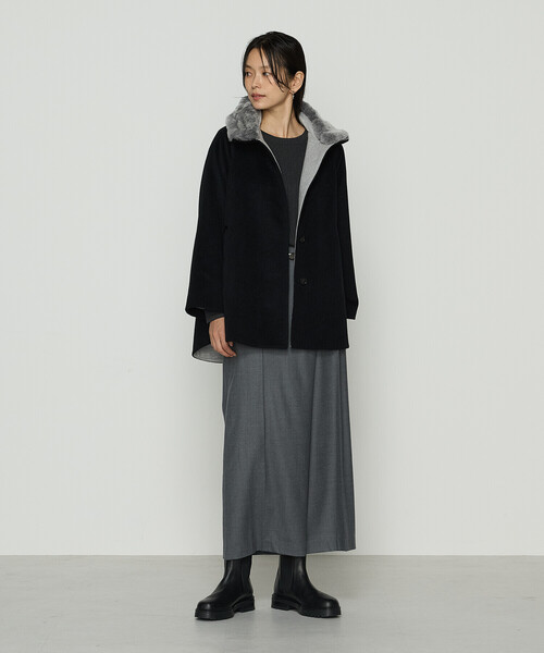 K.T KIYOKO TAKASE（キヨコタカセ）の「〔 TALLサイズ 〕 アンゴラウール ・Aラインショートコート（その他アウター・レディース・ブラウン/ブラック・15号/13号）」の10枚目の写真