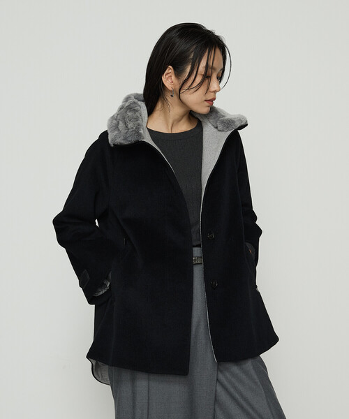 K.T KIYOKO TAKASE（キヨコタカセ）の「〔 TALLサイズ 〕 アンゴラウール ・Aラインショートコート（その他アウター・レディース・ブラウン/ブラック・15号/13号）」の11枚目の写真