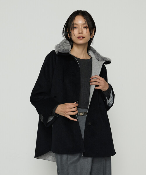 K.T KIYOKO TAKASE（キヨコタカセ）の「〔 TALLサイズ 〕 アンゴラウール ・Aラインショートコート（その他アウター・レディース・ブラウン/ブラック・15号/13号）」の12枚目の写真