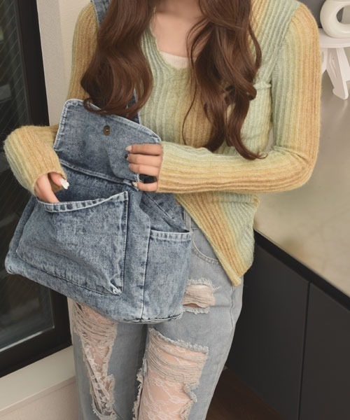 VIBGYOR Women(ヴィブジョー ウィメン)の「【float】ウォッシュドデニム 巾着 トートバック ショルダーバック(ショルダーバッグ・レディース・ブラック/ダークインディゴブルー/インディゴブルー・FREE)」の12枚目の写真