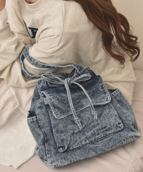 VIBGYOR Women(ヴィブジョー ウィメン)の「【float】ウォッシュドデニム 巾着 トートバック ショルダーバック(ショルダーバッグ・レディース・ブラック/ダークインディゴブルー/インディゴブルー・FREE)」の20枚目の写真