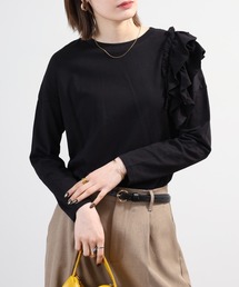 片袖フリルコットンロンT