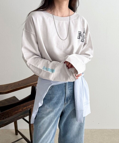 fredy emue(フレディエミュ)の「ヴィンテージ加工裏毛オフショルプルオーバー(Tシャツ/カットソー・レディース・ライトグレー/イエロー/チャコールグレー・38)」の3枚目の写真