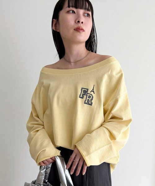 fredy emue(フレディエミュ)の「ヴィンテージ加工裏毛オフショルプルオーバー(Tシャツ/カットソー・レディース・ライトグレー/イエロー/チャコールグレー・38)」の7枚目の写真