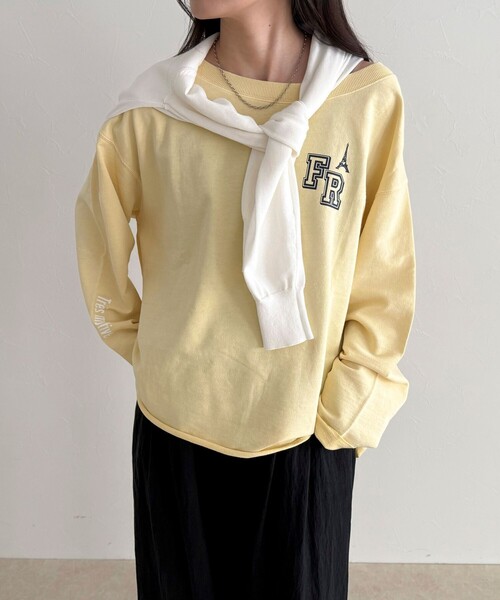 fredy emue(フレディエミュ)の「ヴィンテージ加工裏毛オフショルプルオーバー(Tシャツ/カットソー・レディース・ライトグレー/イエロー/チャコールグレー・38)」の14枚目の写真