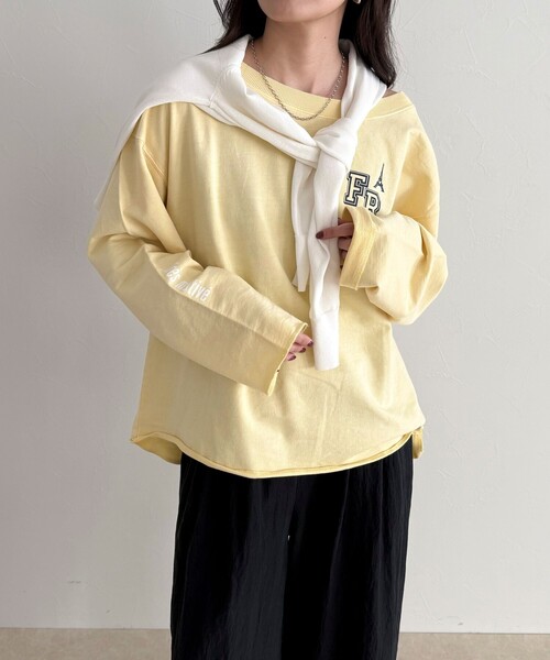 fredy emue(フレディエミュ)の「ヴィンテージ加工裏毛オフショルプルオーバー(Tシャツ/カットソー・レディース・ライトグレー/イエロー/チャコールグレー・38)」の16枚目の写真