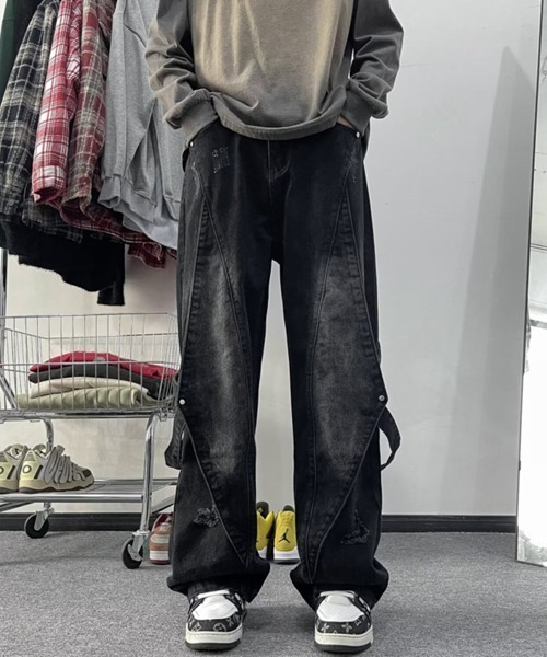 Ressaca(レサーカ)の「ダメージ加工サイドベルトデニムパンツ(デニムパンツ・メンズ・ブラック/ブルー・M/XL/L)」の3枚目の写真