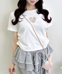 ハートレース抜きサイドギャザーTシャツ