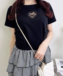 ハートレース抜きサイドギャザーTシャツ