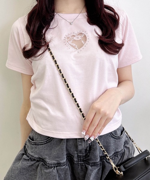INGNI(イング)の「ハートレース抜きサイドギャザーTシャツ(Tシャツ/カットソー・レディース・オフホワイト/ライトピンク/ブラック・M)」の20枚目の写真
