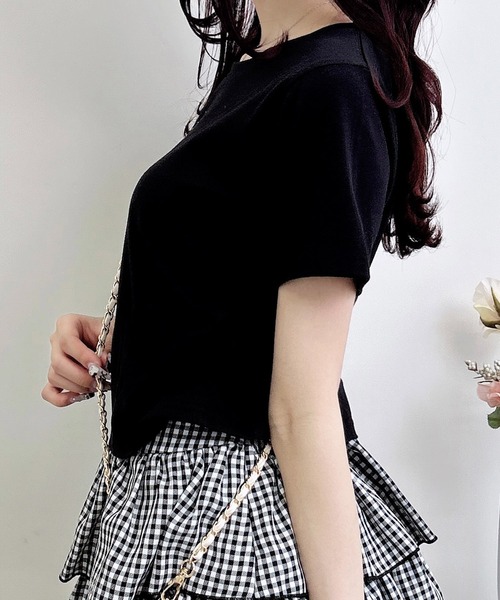 INGNI(イング)の「ハートレース抜きサイドギャザーTシャツ(Tシャツ/カットソー・レディース・オフホワイト/ライトピンク/ブラック・M)」の14枚目の写真