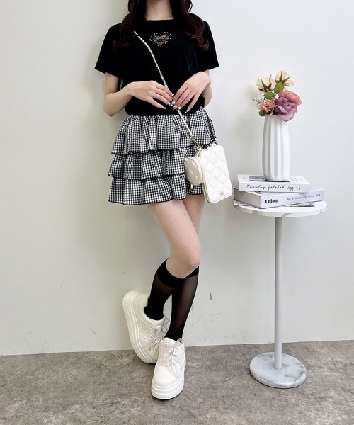 INGNI(イング)の「ハートレース抜きサイドギャザーTシャツ(Tシャツ/カットソー・レディース・オフホワイト/ライトピンク/ブラック・M)」の16枚目の写真