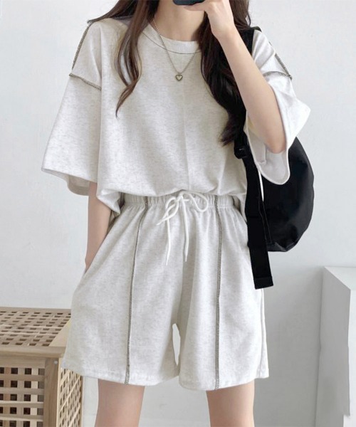 Miniministore(ミニミニストア)の「Tシャツショートパンツ 2点セットアップ(セットアップ・レディース・ブラック/ライトグレー/ベージュ・FREE)」の1枚目の写真
