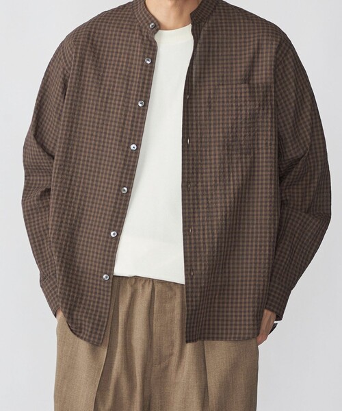 SHIPS(シップス)の「SHIPS: 〈MADE IN JAPAN〉エアー サッカー リラックス バンドカラー シャツ(シャツ/ブラウス・メンズ・ダークグレー/ネイビー/ダークブルー/ブラウン・X-LARGE/LARGE/MEDIUM/SMALL)」の2枚目の写真