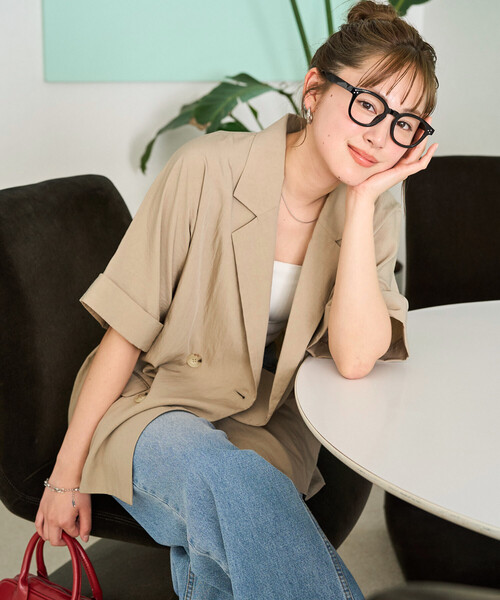 FREAK'S STORE(フリークスストア)の「限定展開 ナイロン ワッシャー 半袖 ダブルジャケット(その他アウター・レディース・ブラック/ブルーグリーン/ベージュ/ネイビー/ブラウン・フリ-)」の10枚目の写真